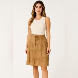 Vintage American Eagle 100% Silk Tiered Skirt Romantic Boho Cottagecore Crinkle